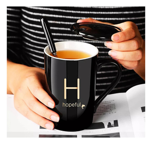 Nuevo Taza De Cerámica Sencilla Con Tapa Y Cuchara.