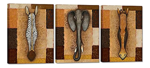 Zlove 3 Piezas Retro African Animal Canvas Wall Art Elephant