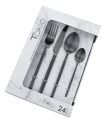 Set 24 Piezas Cubierto Acero Inoxidable Tokio Negro