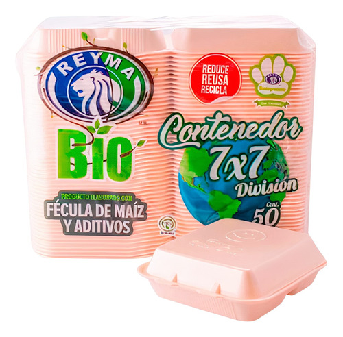 Contenedor Biodegradable 7x7 Alimentos Reyma (200 Piezas)