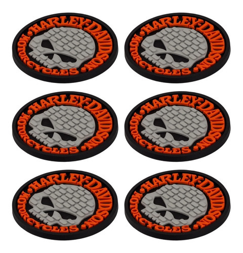 6 Porta Copos Harley Davidson Decorativo Decoração Sala Moto Letra Laranja e Skull Cinza