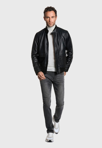Imagen 2 de 4 de Chaqueta Hombre Cuero Istam Negro New Man Fw 2022