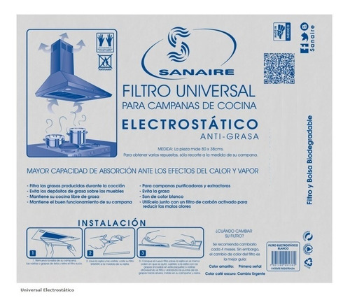 Filtro Campana Sanaire Universal Electrostatic 80x38 Fiunibl