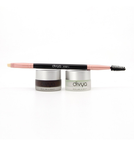 Kit Pincel 2 En 1 + Sombra En Polvo + Cera De Cejas Divya
