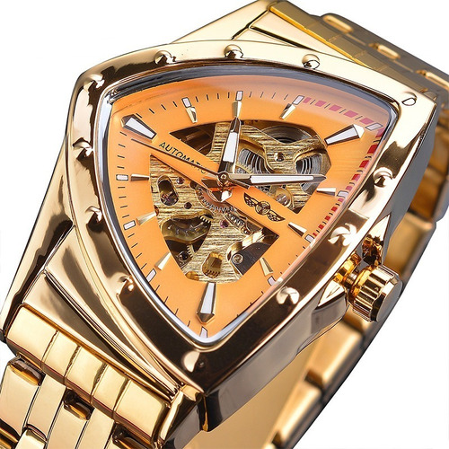 Relojes Mecánicos Triangulares Dorados De Lujo Para Hombre