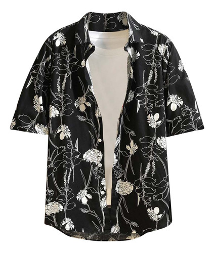 Camisa Casual Con Bolsillo Con Botones En El Cuello Con Flor