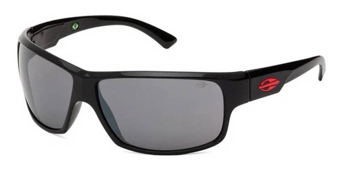 Óculos de sol Mormaii Joaca 2 One size armação de grilamid cor preto-brilho, lente cinza de policarbonato clássica, haste preto-brilho/vermelho de grilamid