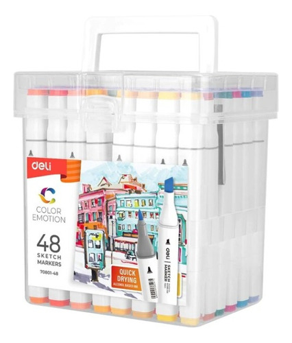 Set 48 Marcadores Doble Punta Lavable Deli 1mm Sketch Marker