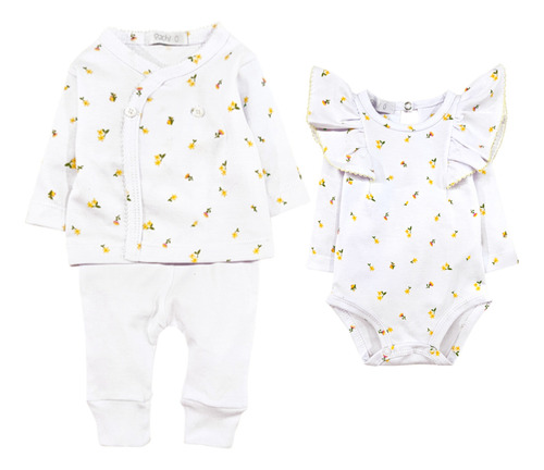 Ajuar Beba Pachi Bebes, Batita Cruzada + Pantalón Con Volado Amarillo 1-2 M