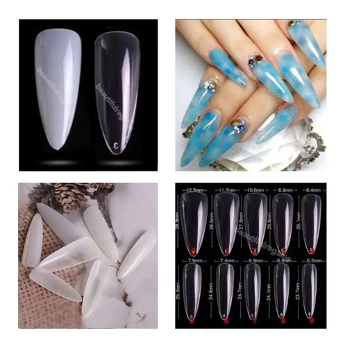 Tips Uñas Stileto Natural Blanco Transparente 100 Unidades