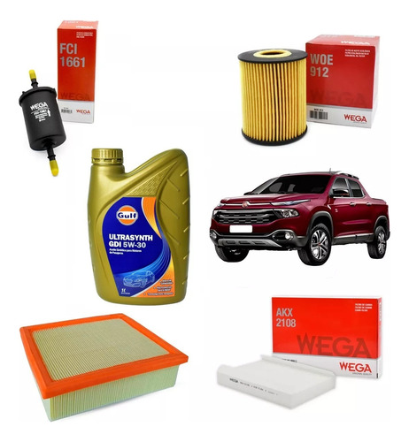 Kit De 4 Filtros Wega Y Aceite Total 5w30 Fiat Toro Nafta 