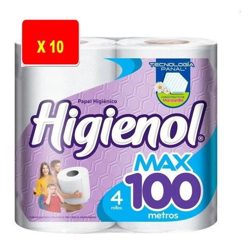 Imagen 1 de 2 de Papel Higiénico Higienol 100 Metros X 4 Rollos X 10 Paquetes