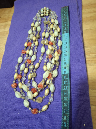 Collar De Perlas Y Piedras Perlado.blanco. Salmón.transparentes (Usado)