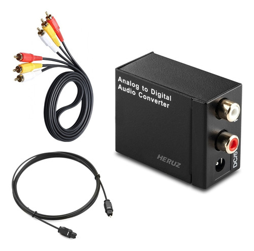 Kit Conversor De Aúdio Óptico Digital Para Rca + Cabos Novos