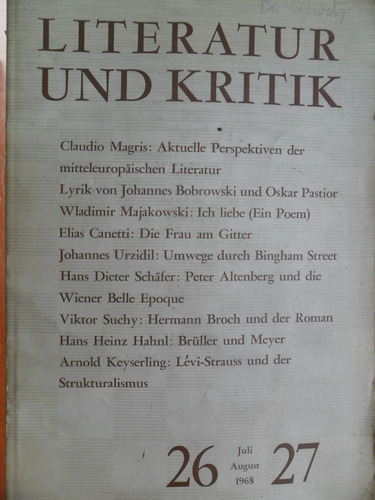 Literatur Und Kritik. Magris. Canetti.