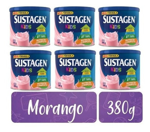 Sustagen Kids Morango 380g Kit C/6 Unidades
