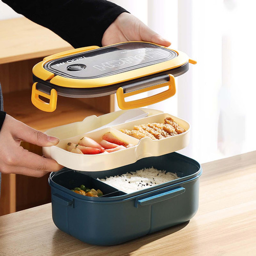 Bento Box Lunch Container 2 Capas 3 Compartimentos Fácil De