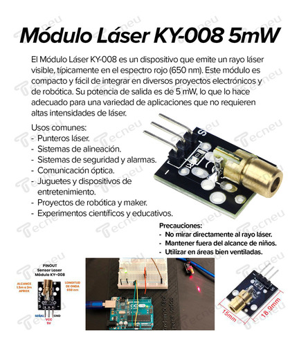 . 10 Piezas De Sensor Láser Módulo Ky-008 Arduino Raspberry