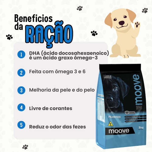 Alimento Moove Premium Ração Cães Filhotes Sabor Frango 3kg