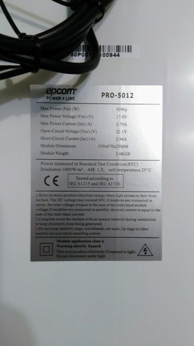 Panel Solar 50 Watts 12 V Policristalino 36 Celdas Grado A