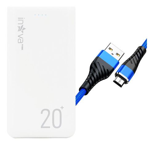 Power Bank 20000mah + Cabo Carregador Rápido Micro-usb V8 Cor Branco