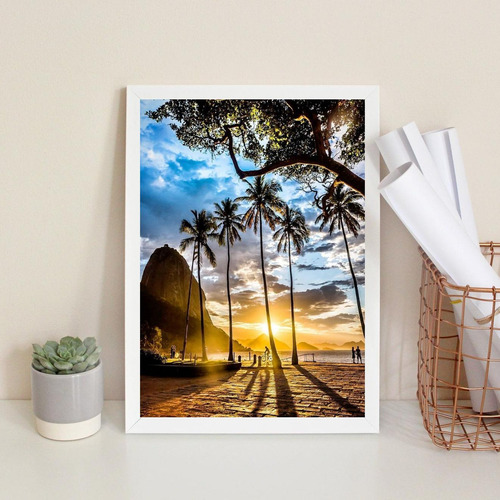 Quadro Decorativo Por Do Sol Praia Rio Janeiro 24x18cm Vidro