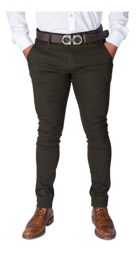 Pantalón Casual De Vestir Skinny Verde Olivo Hombre 