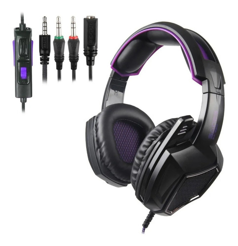 Imagen 6 de 8 de Auricular Gamer Sades Sa 920 Black And Purple Pc Ps4