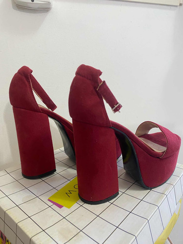 Sandalias Rojas Gamuza Plataformas Altas Mujer