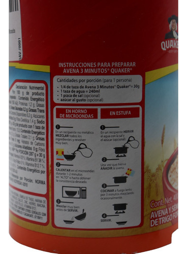 12 Pza Avena Y Semola Trigo Fortificada Quaker 3 Min 400gr