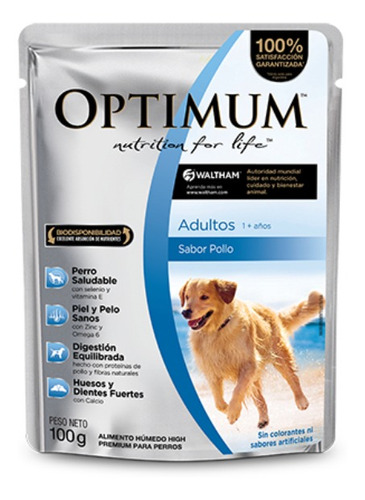 Alimento Optimum Nutrition for life para cão adulto de raça grande sabor frango em saco de 100g