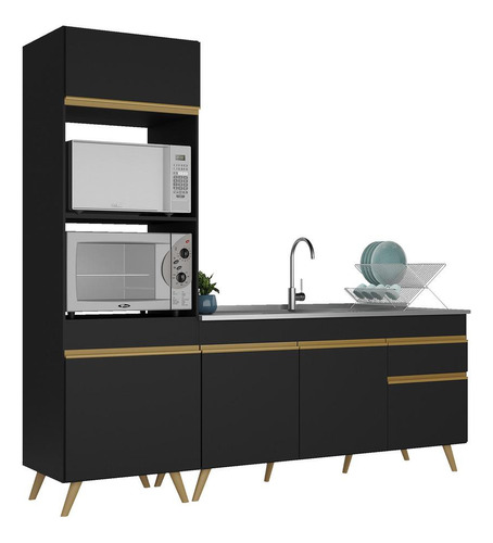 Cozinha Compacta Veneza Gb Multimóveis Mp2078 Preta Cor Preto