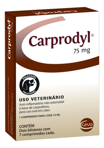 Carprodyl 75 Antiinflamatório Palatável 14 Comprimidos Ceva