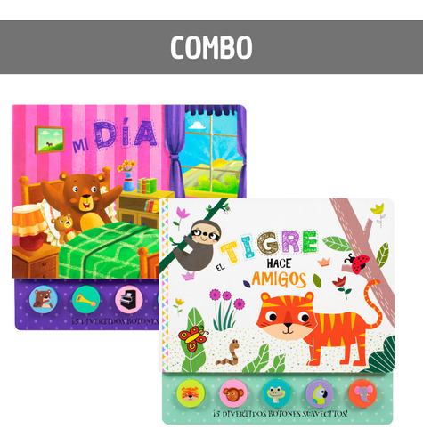 Combo 2 Libros Infantiles 5 Sonidos Botones De Silicona