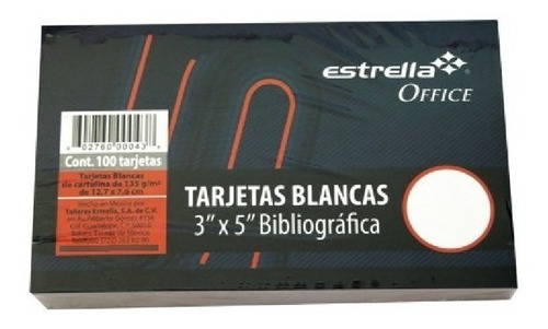 Tarjetas Bibliográficas Bcas 3x5  Estrella Lote 100 Paquetes