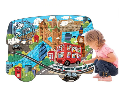 Maleta De Puzzle Bus De Londres De 108pcs Rompecabezas
