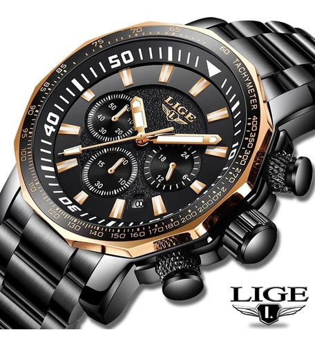 Relógio Masculino Lige 9871 Original Aço Inox Preto