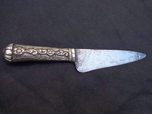 Cuchillo Artesanal Mango Alpaca, Detalle Baño Oro Buena Hoja