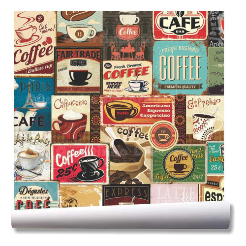 Papel De Parede Vintage Café Breakfast Kit 02 Rolos A254