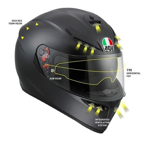 Imagen 2 de 8 de Casco Agv K-3 Sv Modelo Negro Mate(doble Visor)
