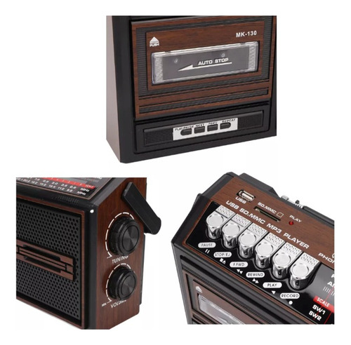 Radio Cassette Madera Usb Mp3 Bluetooth Estilo Retro Color Marrón