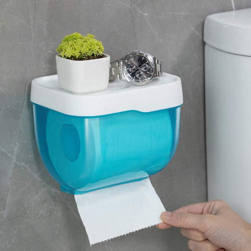 Caja De Pañuelos Autoadhesiva Para El Baño, Soporte Azul S