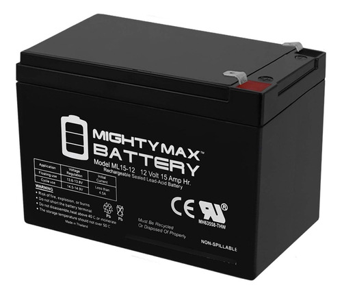 Mighty Max Battery Bateria Repuesto 12 V 15 Ah F2 Para Long