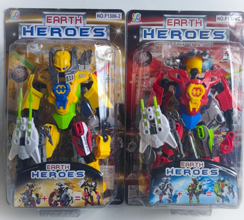 Robots Armables Earth Heroes Rojo Y Amarillo Combinables