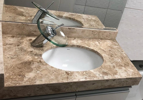 Pia Banheiro Travertino Nacional 60x40cm Com Saia