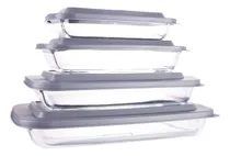 Comprar Refractarios Bandejas Para Hornear De Cristal Con Tapas X4