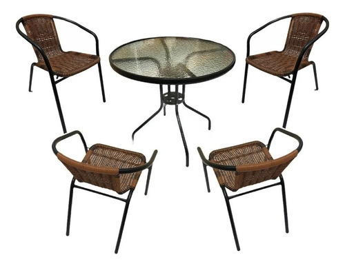 Set De Mesa + 4 Silla De Jardin Rattan Exterior Terraza Balc