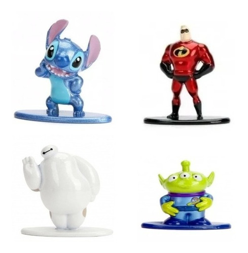  4 Bonecos Nano Metalfigs Sr.incredible,baymax,stitch,alien