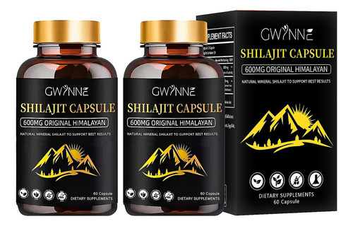Pack 2 GWYNNE Shilajit Extract 120 Cápsulas Cada de Resina Charajiorgá Nica Pura Del Himalaya Sin sabor