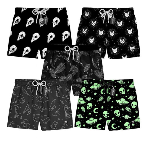 Kit 5 Shorts Praia Masculino Et Alien Gato Caveira Ref1040